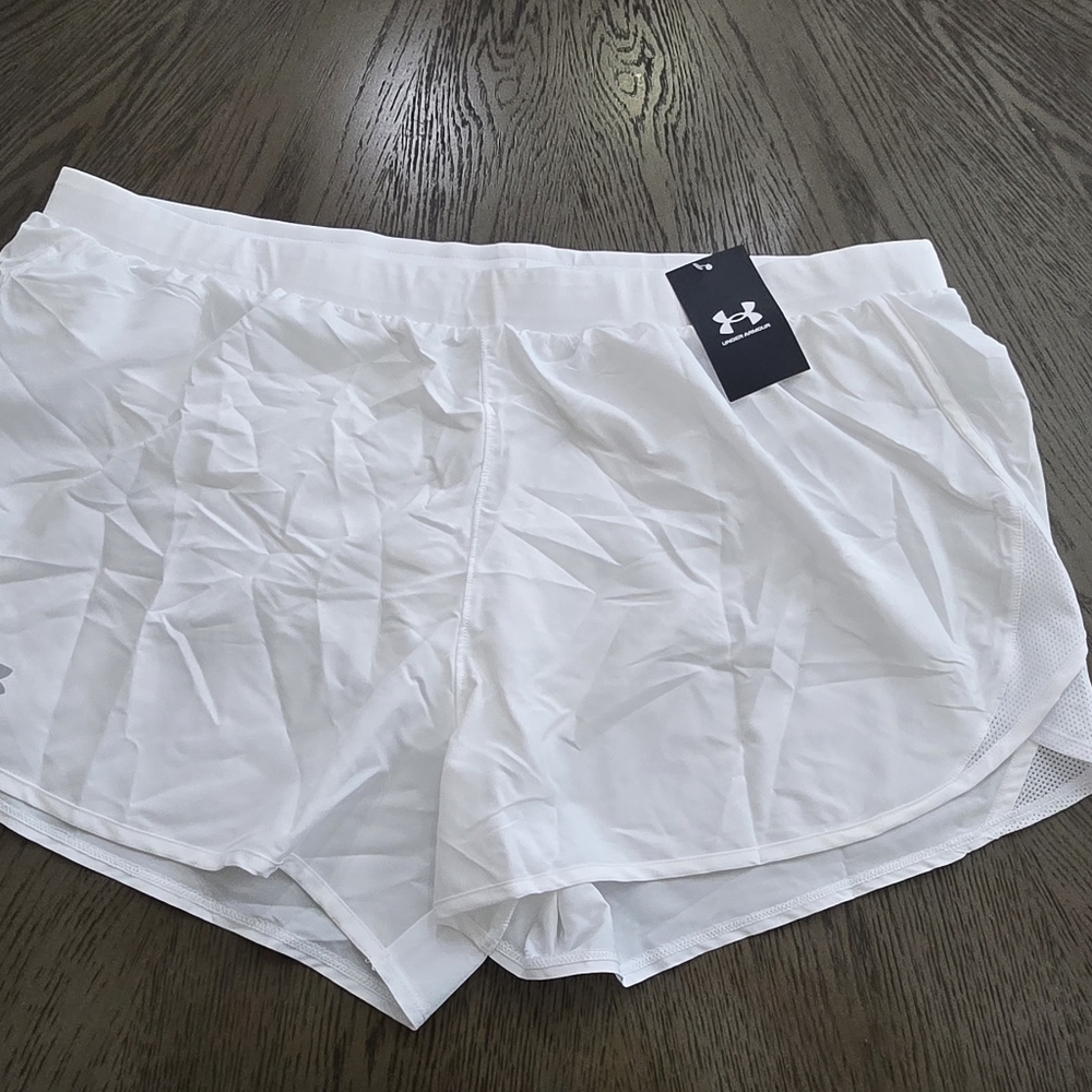 Under Armour UA Fly By 2.0 Shorts in White.  I#023